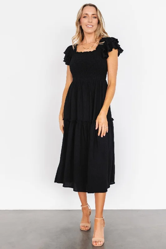 Quality Tailoring Jacie Smocked Midi Dress | Black