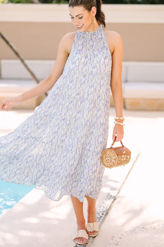 Comfortable Mind Living In The Moment Blue Abstract Midi Dress