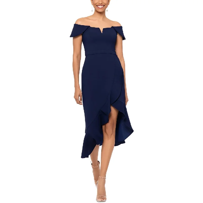 Celebrity Style Xscape Womens Crepe High-Low Midi Dress