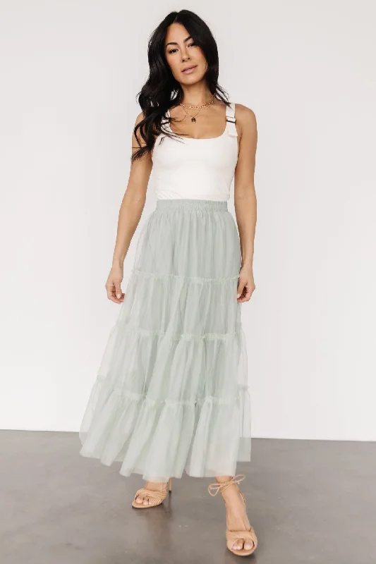 Fashionable In The Times Galena Tulle Skirt | Light Sage