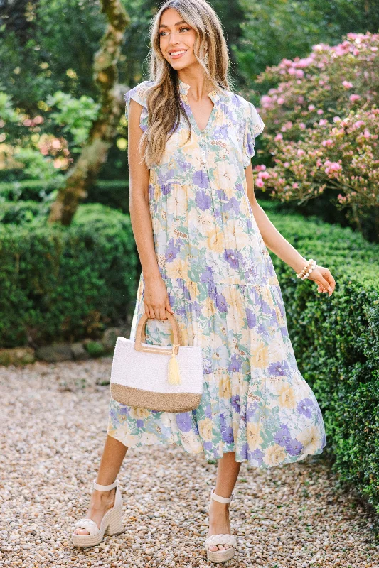 High-end Fashion Real Love Yellow Floral Midi Dress