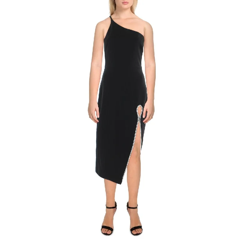 High-end Sense Xscape Womens Knit One Shoulder Midi Dress