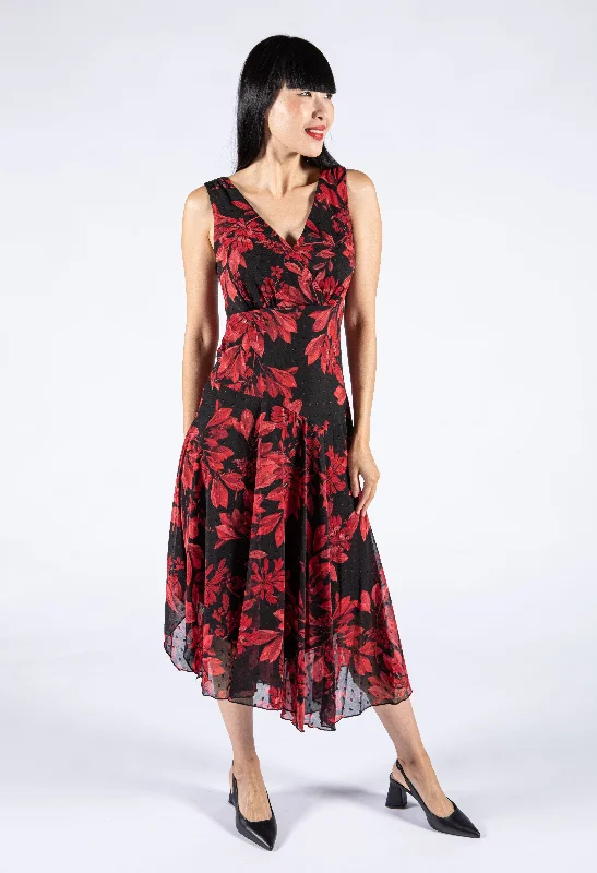 Daily Comfort Red Floral Sleeveless Dress