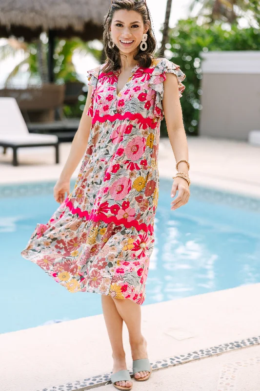 European Plan Open Your Heart Rose Pink Floral Midi Dress