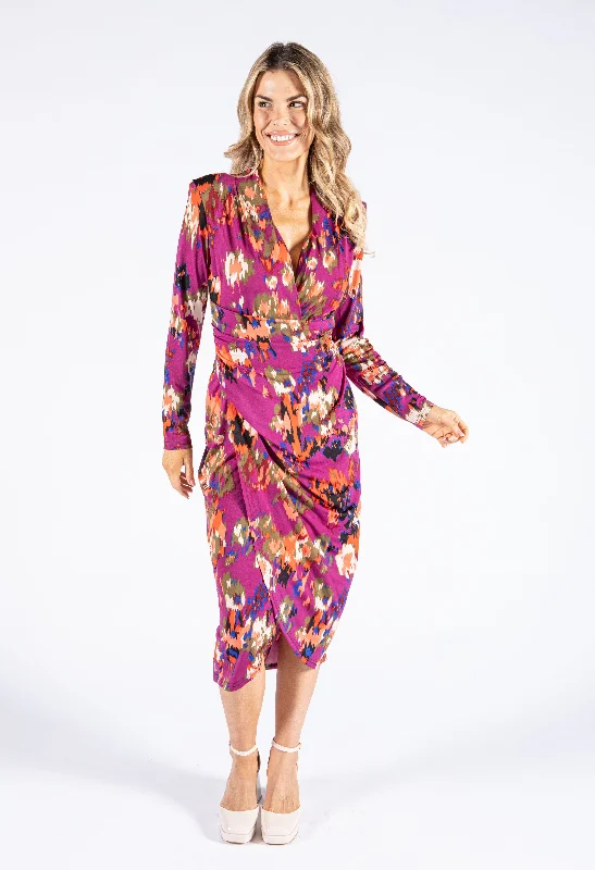 Bright Colors Abstract Print Wrap Dress