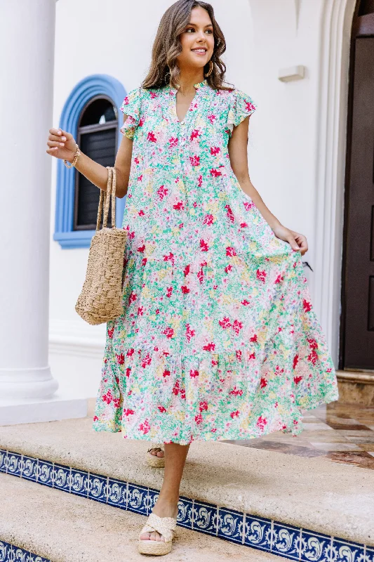 Practical Style It's Another Day Green Ditsy Floral Midi Dress