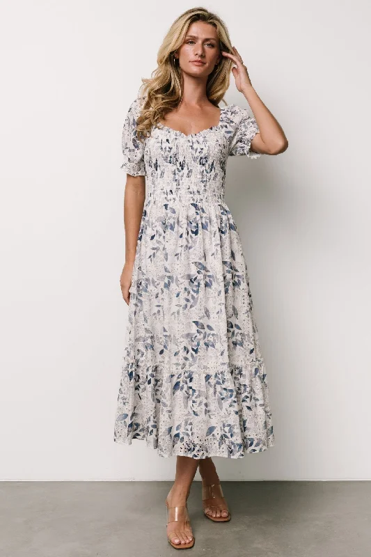 High-end Fashion Piper Eyelet Midi Dress | Off White + Blue Floral