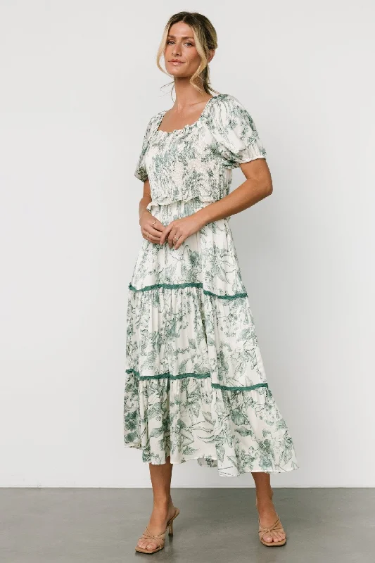 Luxury Classic Ruthie Tiered Midi Dress | Green Print