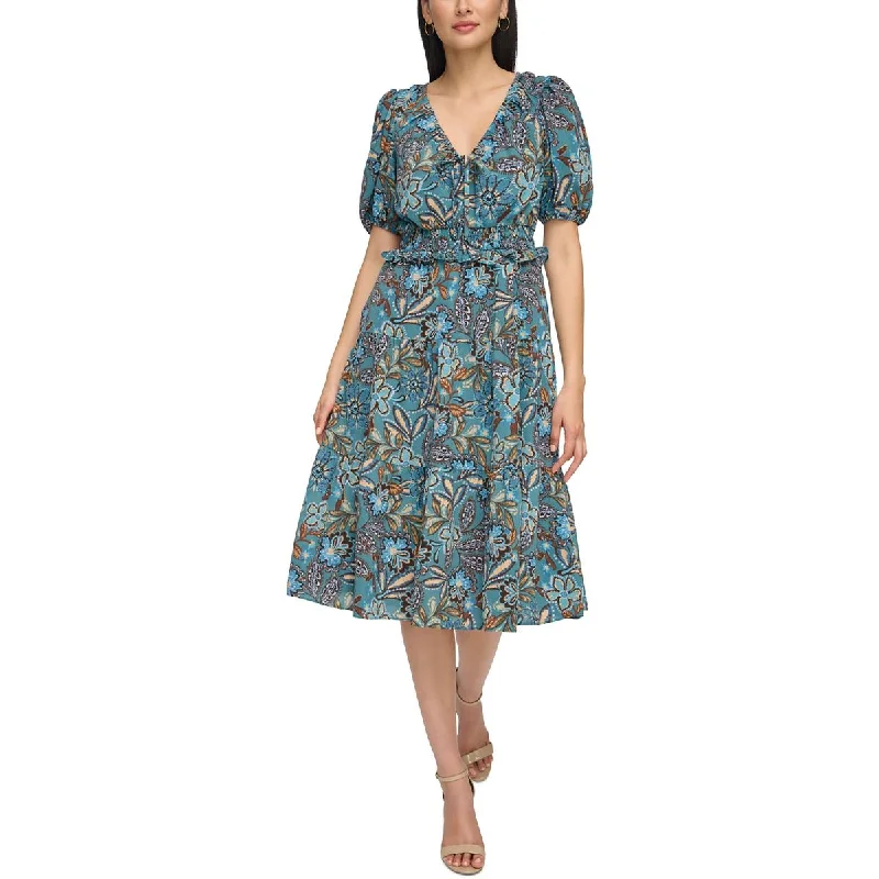 Practical Style Vince Camuto Womens Printed Smocked Midi Dress