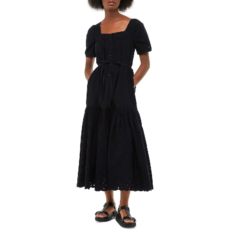 Minimal Classic Whistles Womens Eyelet Button-Down Midi Dress