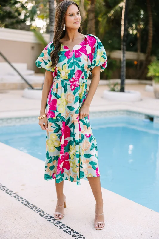 Fashion Classic Odds Are In Your Favor Mint Green Floral Midi Dress