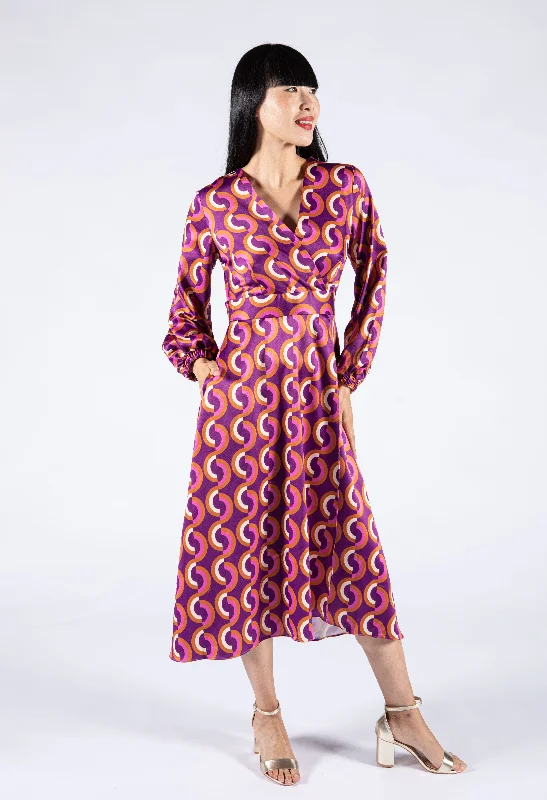 Versatile Wear Abstract Print Satin Dress