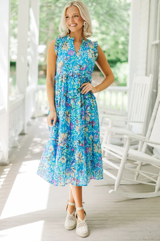 Fashion Expert Fate: Start The Day Blue Floral Midi Dress