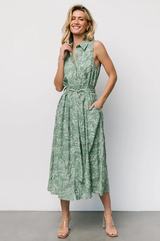 Classic Design Scottie Button Tank Dress | Green Print