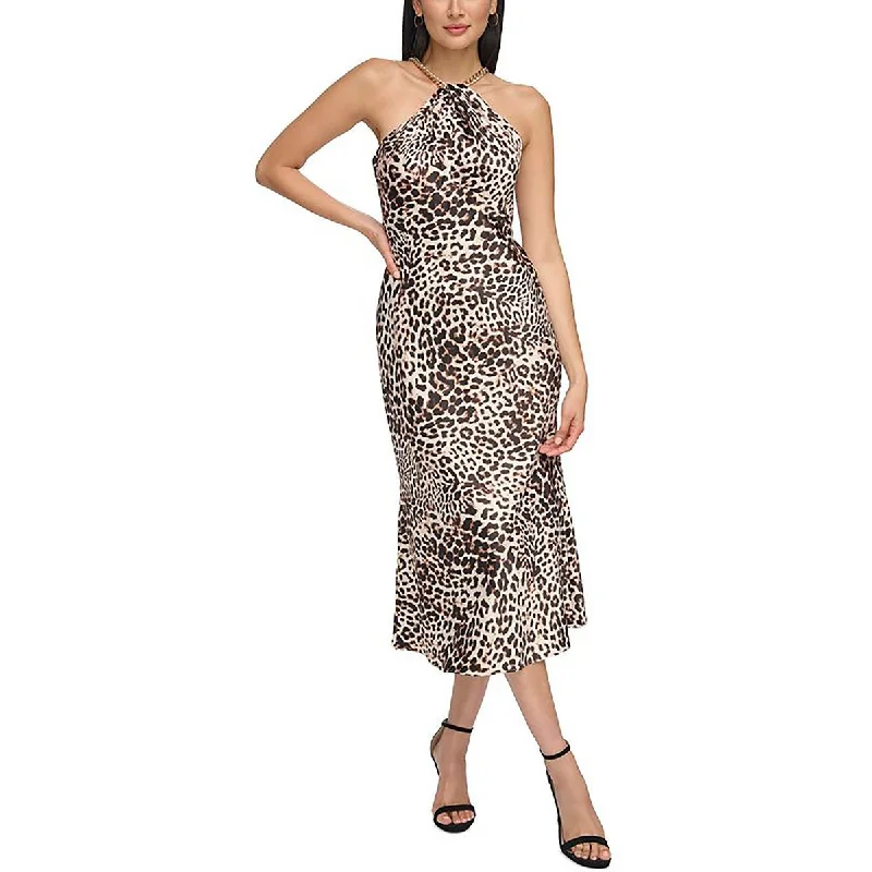 Embroidery Design Vince Camuto Womens Satin Animal Print Midi Dress