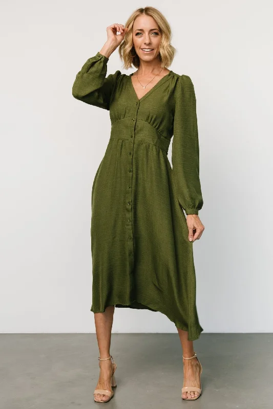 Weekend Style Faith Button Midi Dress | Olive