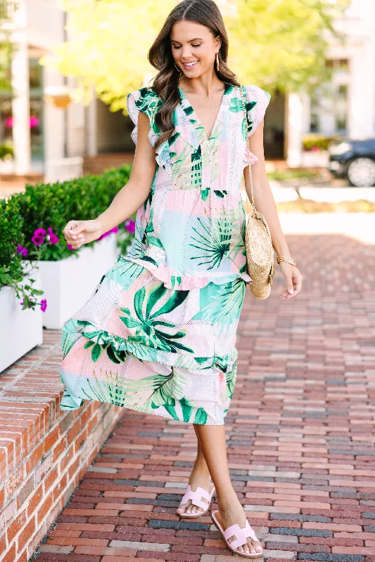 Fashionable In The Times Tropical Dreams Pink Floral Midi Dress