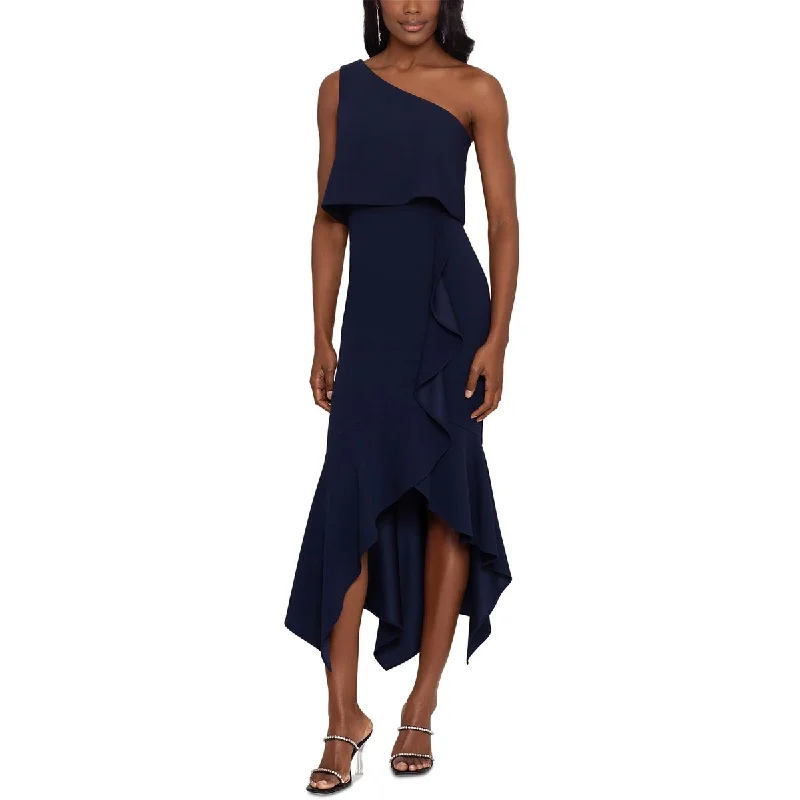 Elegant Series Xscape Womens Petites Asymmetric One Shoulder Midi Dress