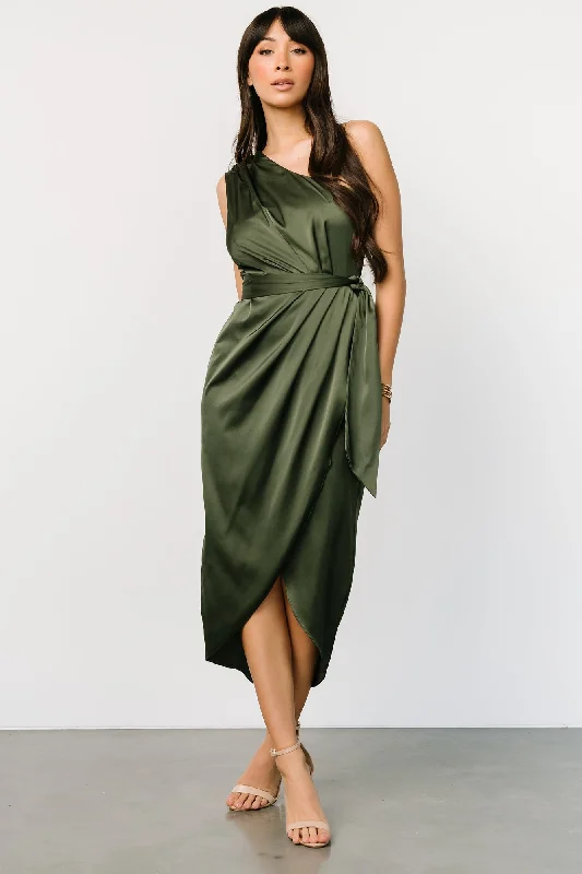 High-end Customization Celia One Shoulder Midi Dress | Olive