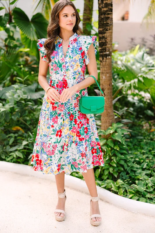 Comfortable Fashion Bright Days Ahead White Floral Midi Dress