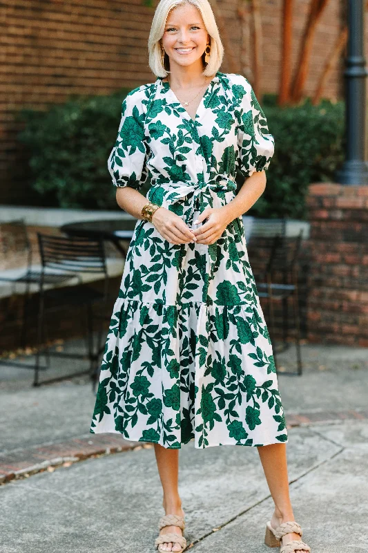 Preview New Products Sugarlips: Step Out Forest Green Floral Midi Dress