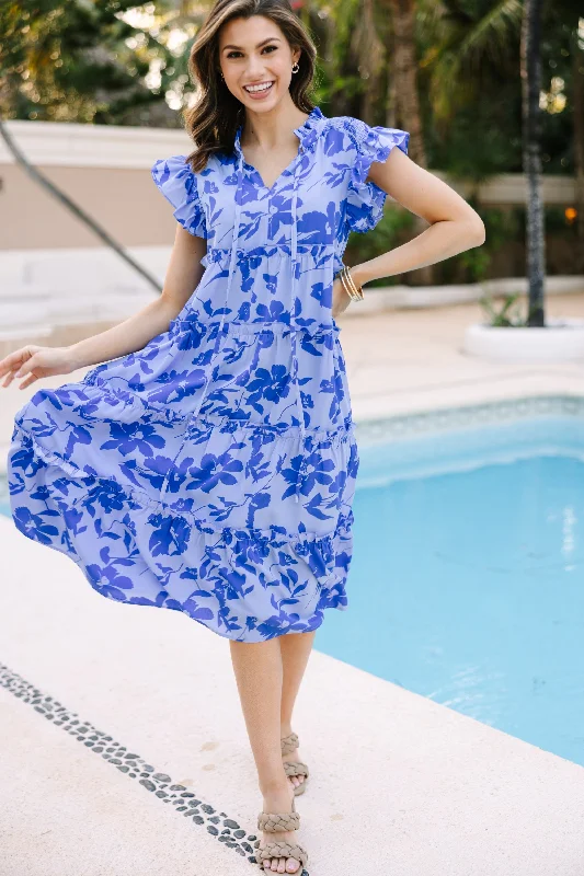 Exquisite Tailoring Show You Off Blue Floral Midi Dress