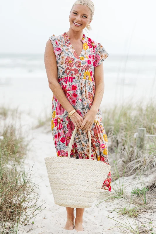 Summer Selection It's Another Day Pink Floral Midi Dress