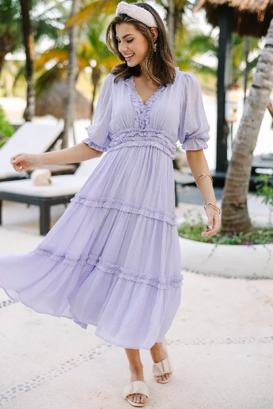 Street Fashion Living In A Dream Lavender Purple Ruffled Midi Dress