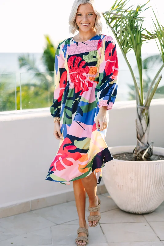 Exquisite Design Get What You Want Navy Blue Abstract Print Midi Dress