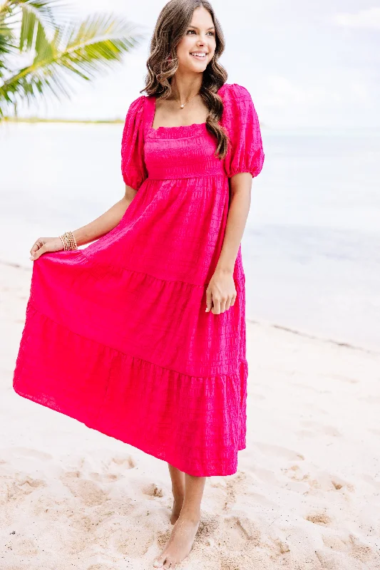 Comfortable Outfits Think About It Fuchsia Pink Midi Dress