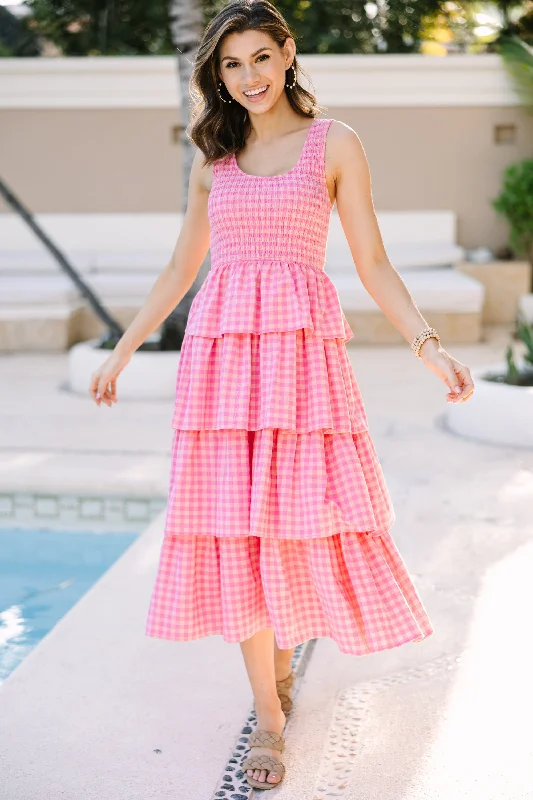 Unique Fashion Look Your Way Pink Gingham Midi Dress