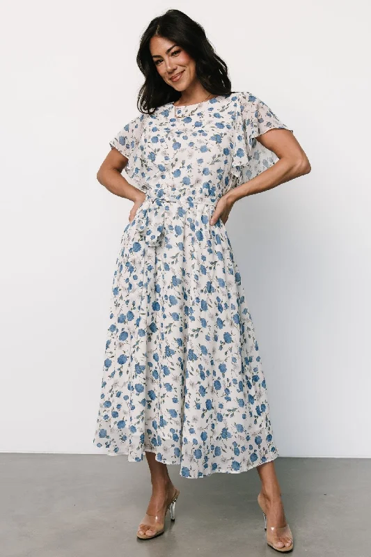 Simple Design Laurel Midi Dress | Off-White + Blue Floral