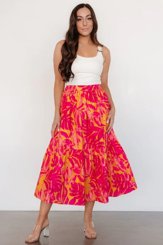 Printed Patterns Luana Tiered Skirt | Orange + Fuchsia