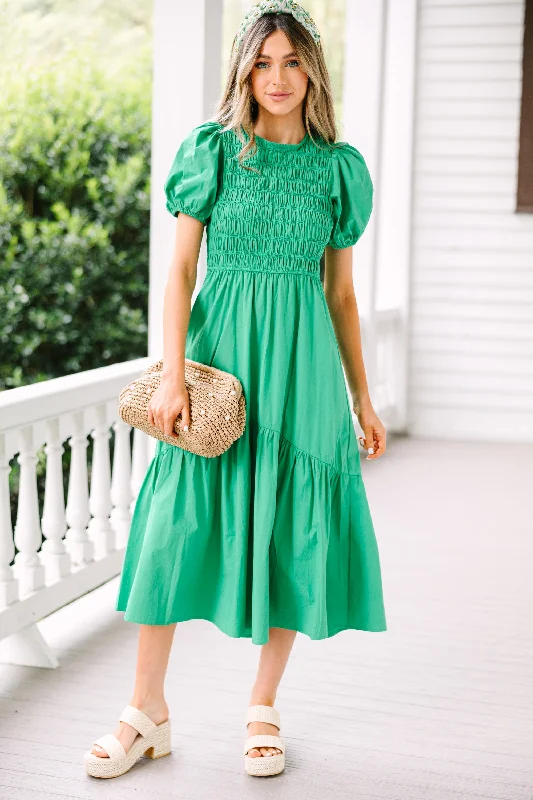 Free Design No Limits Green Smocked Midi Dress