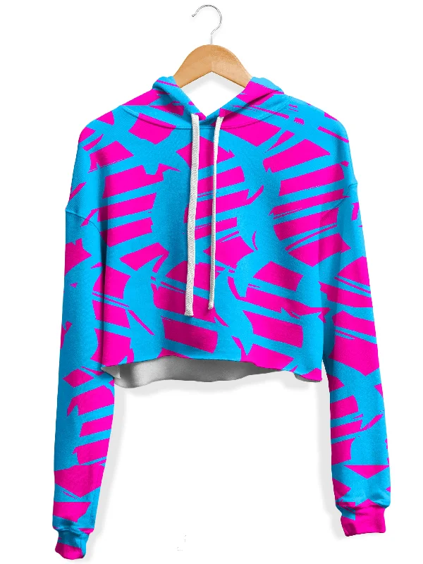 High-end Fashion Pink and Blue Squiggly Rave Checkered Fleece Crop Hoodie