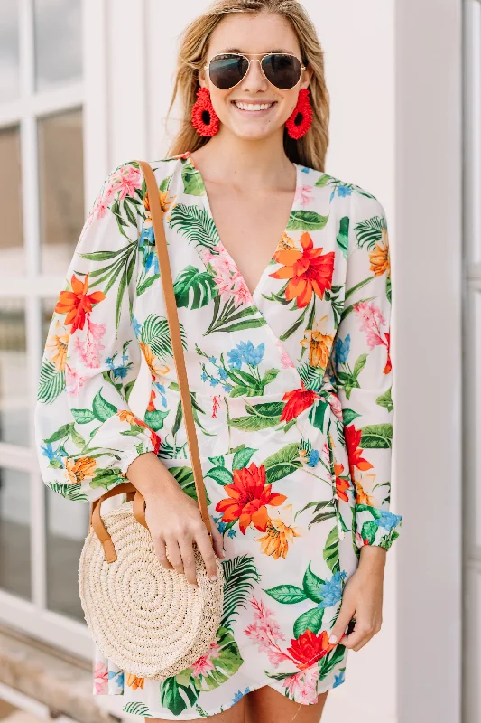 End Of The Year Here With You White Tropical Wrap Dress