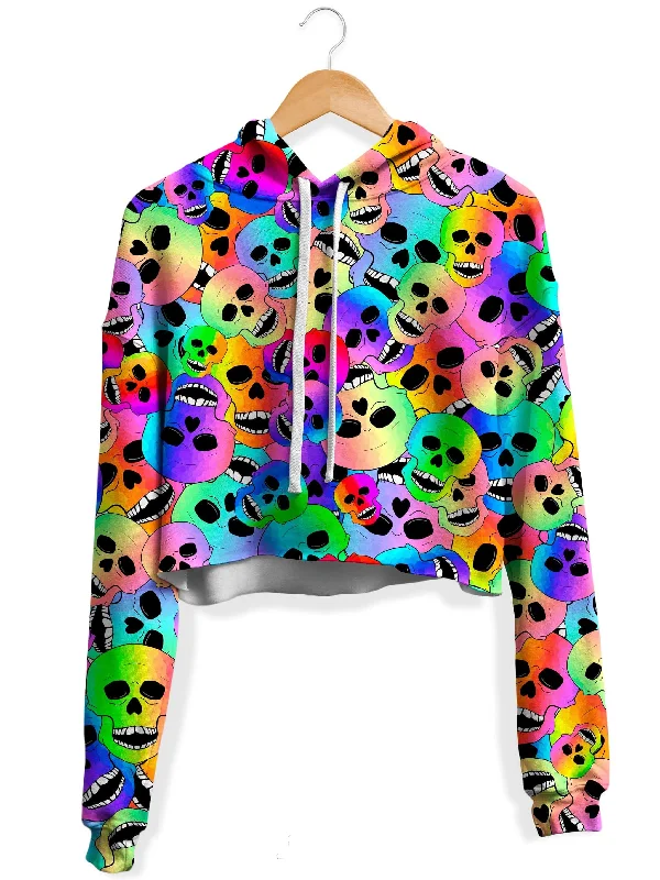 Fashion Touch Happy Skulls Fleece Crop Hoodie