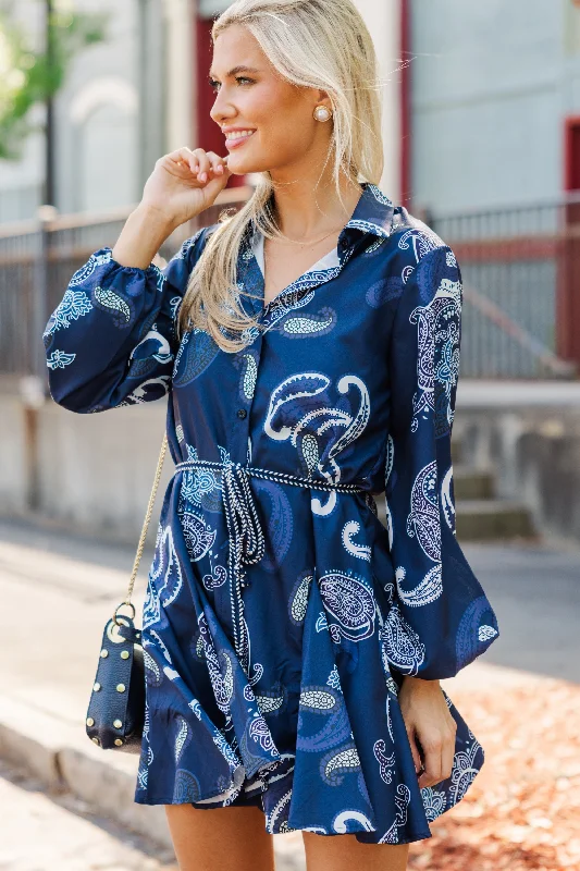 Elegant Series See You There Navy Blue Paisley Dress