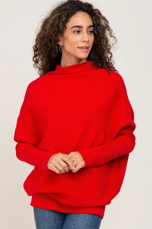 Urban Design Sense Red Funnel Neck Dolman Sleeve Sweater