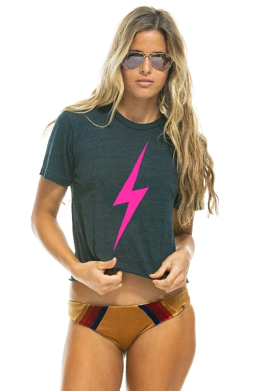 Retro Design BOLT BOYFRIEND TEE - CHARCOAL // NEON PINK