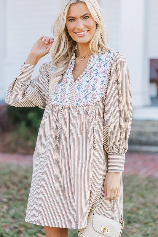 Relaxed Style Give It A Moment Brown Striped Dress