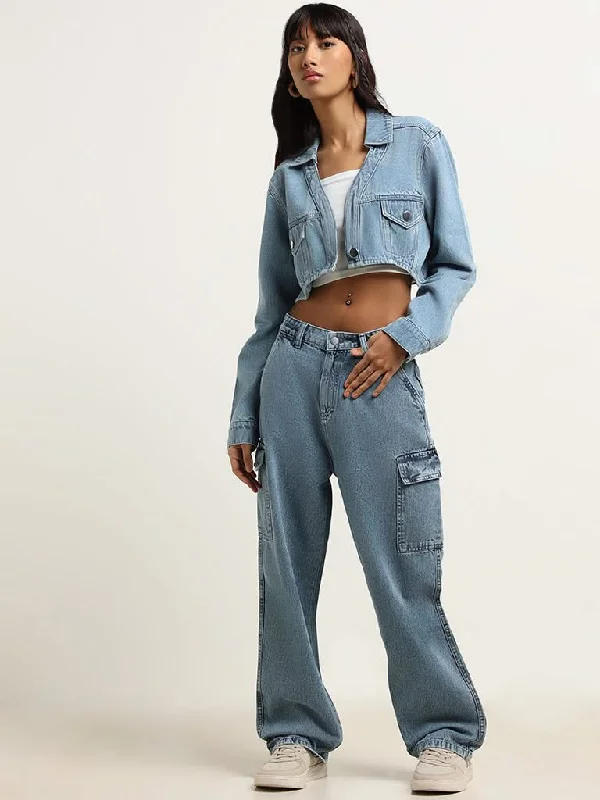 Lounge Wear Nuon Blue Denim Cropped Jacket