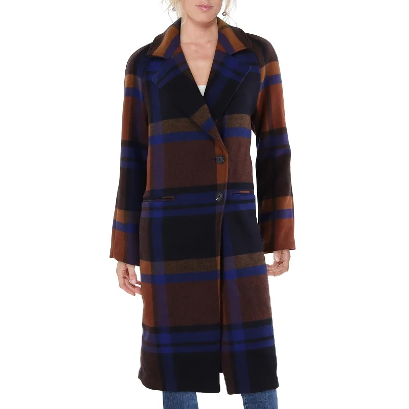 European Plan Avec Les Filles Womens Wool Blend Plaid Walker Coat