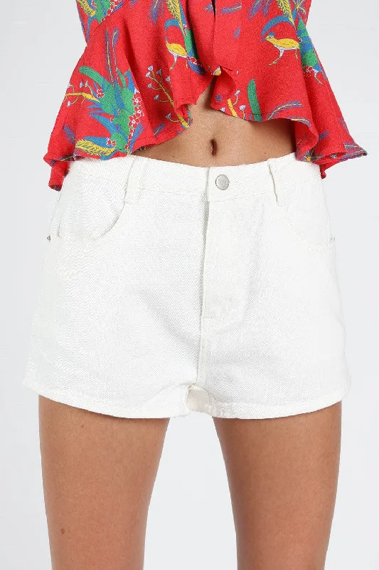 Easy Fashion Be the Star High Waist Denim Shorts, White