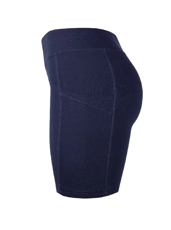 Fashionable And Fashionable Navy blue ladies cotton leggings shorts with pockets