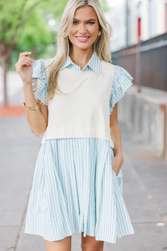 High Street Fashion Made To Be More Green Striped Dress