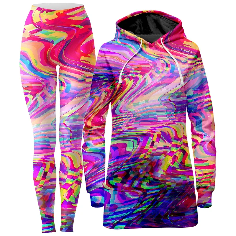 Classic Choice Glitch Waves Hoodie Dress and Leggings Combo