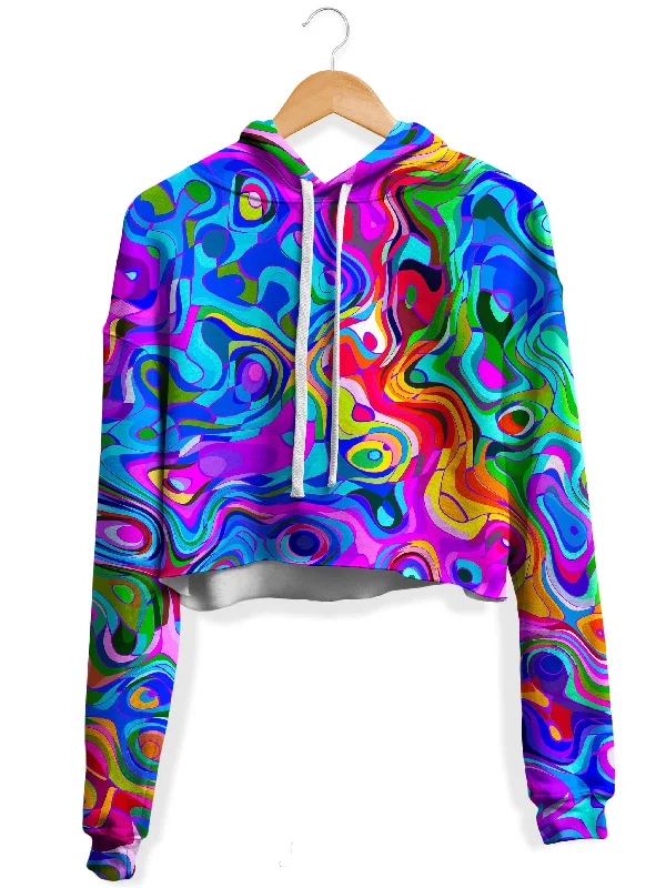 Youthful Vitality Rainbow Waves Fleece Crop Hoodie