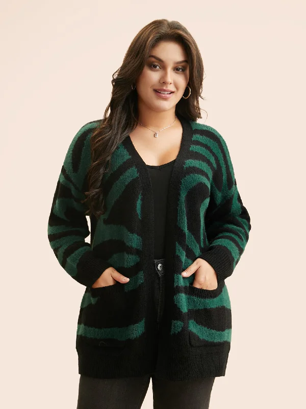 Fashion Wear Zebra Jacquard Drop Shoulder Cardigan