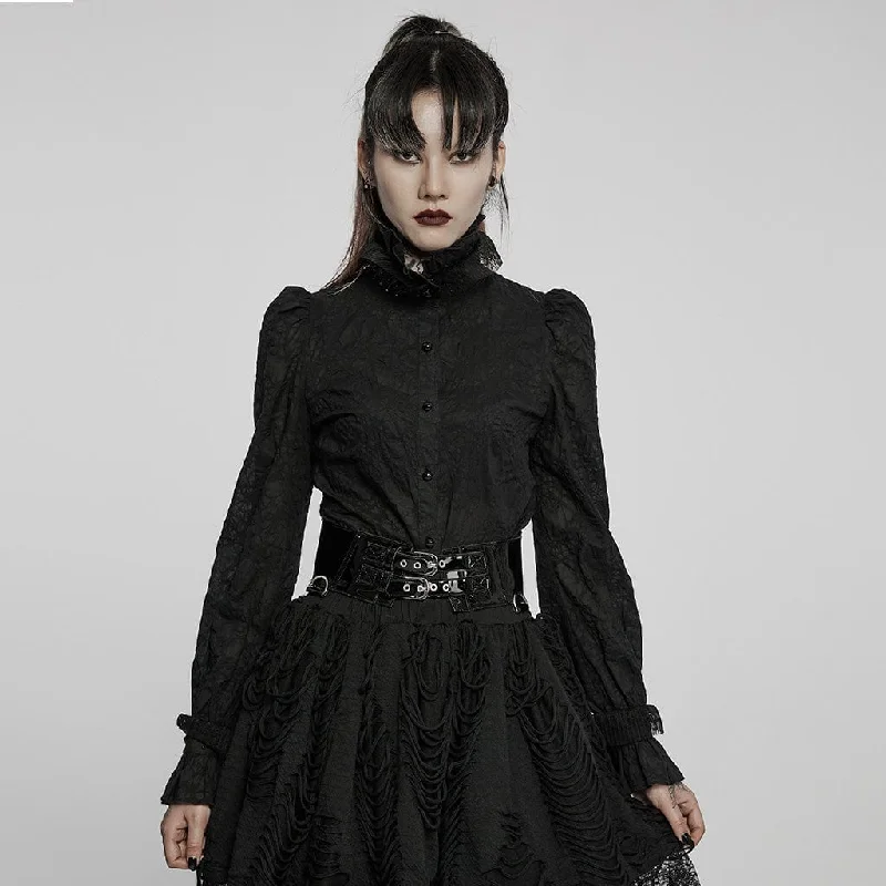 Soft Textures Women's Gothic Stand Collar Puff Sleeved Lace Shirt